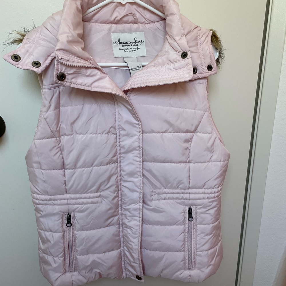 American Rag pink puffer faux fur vest